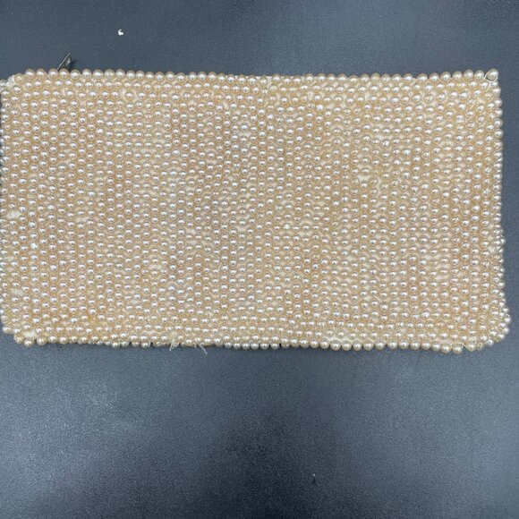 Vintage Beaded Handmade Pearl Clutch Pocketbook Evening Bag Swirl Design - Picture 3 of 6